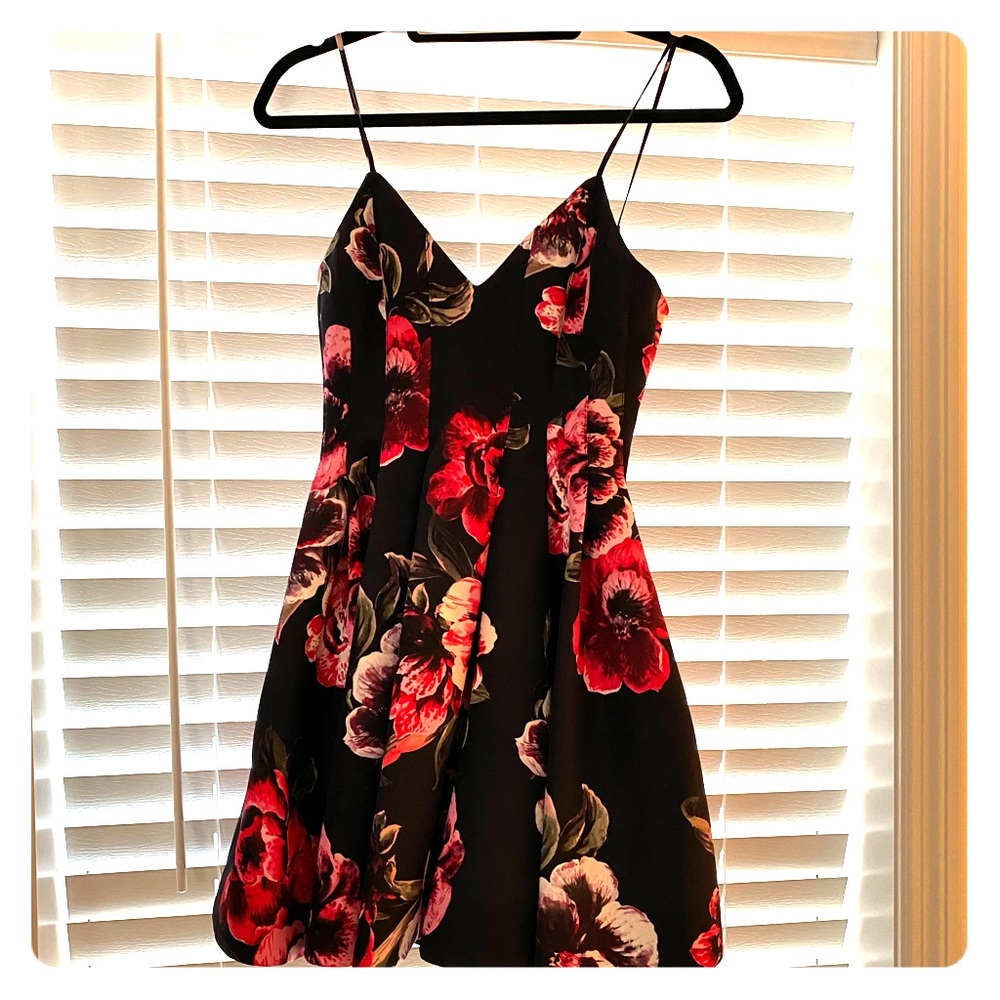 Keepsake navy blue with pink flowers mini dress